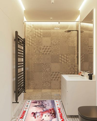 Christmas Snowman Rectangle Shape Large Area Rugs - 2.7 x 5 Feet Pink Xmas Winter Snowflake Geometric - (Non-Woven + Rubber) Low File Floor Mat in White Tiled Bathroom