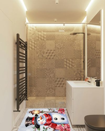 OComster Grey Ombre Christmas Rectangle Shape Large Area Rugs - 2.7 x 5 Feet Xmas Snowman Winter Snowflake Poinsettia - (Non-Woven + Rubber) Low File Floor Mat in White Tiled Bathroom