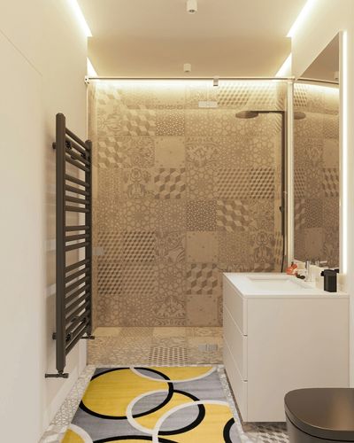 Rugshop Contemporary Abstract Circles Easy Maintenance for Home Office,Living Room,Bedroom,Kitchen Soft Area Rug 3'3" x 5' Yellow in White Tiled Bathroom