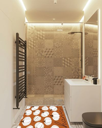 Large Area Rug, Thanksgiving Non-Slip Indoor Accent Area Carpet, Fall White Pumpkin Harvest Orange Fluffy Shaggy Runner Rug for Living Room, Bedroom, Kids Room, 2'7"x 5" in White Tiled Bathroom