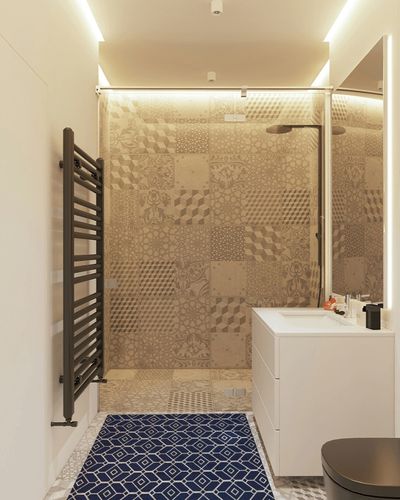 Large Area Rug, Navy Blue Non-Slip Indoor Accent Area Carpet, White Modern Geometric Abstract Art Aesthetics Fluffy Shaggy Runner Rug for Living Room, Bedroom, Kids Room, 2'7"x 5" in White Tiled Bathroom