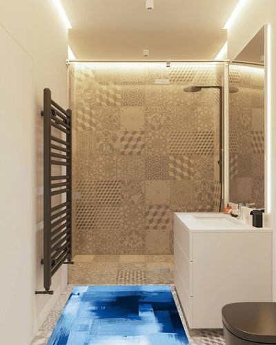 Large Area Rug, Blue Non-Slip Indoor Accent Area Carpet, Modern Geometric Blue White Oil Painting Abstract Art Fluffy Shaggy Runner Rug for Living Room, Bedroom, Kids Room, 2'7"x 5" in White Tiled Bathroom