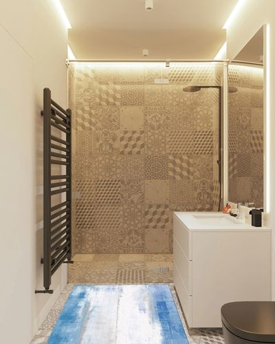 Large Area Rug, Blue Ombre Non-Slip Indoor Accent Area Carpet, Modern Geometric White Oil Painting Abstract Art Fluffy Shaggy Runner Rug for Living Room, Bedroom, Kids Room, 2'7"x 5" in White Tiled Bathroom