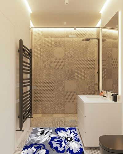 Large Area Rug, Spring Floral Non-Slip Indoor Accent Area Carpet, Navy Blue Summer Flower Farmhouse White Grey Fluffy Shaggy Runner Rug for Living Room, Bedroom, Kids Room, 2'7"x 5" in White Tiled Bathroom