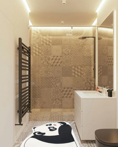 Abeigoi Bathroom Rug Kids Play Mat Bedroom Carpet Animal Play Rug 5Ft Fluffy Panda Washable Floor Mat for Kids Boys Girls Room Cute Nursery Rug Nonslip Cartoon Rug for Home Decor, White/Black 2.6x5Ft in White Tiled Bathroom