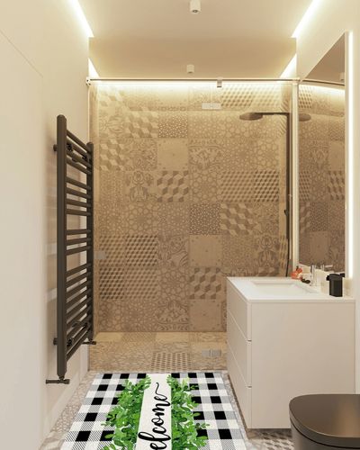 Large Area Rug, Summer Botanical Non-Slip Indoor Accent Area Carpet, Welcome Black White Plaid Green Leaf Fluffy Shaggy Runner Rug for Living Room, Bedroom, Kids Room, 2'7"x 5" in White Tiled Bathroom