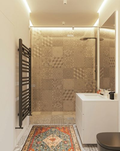 Boho Area Rug, 3' x 5' Machine Washable Rugs for Entryway Faux Wool Large Rugs Distressed Throw Rug Non-Slip Floor Carpet for Indoor Bedroom Kitchen Living Room in White Tiled Bathroom