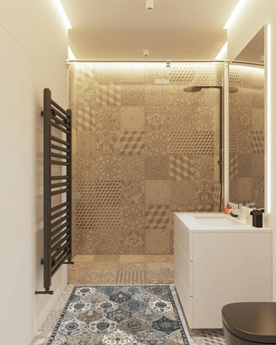 Lahome Moroccan Trellis Area Rug, 3x5 Washable Bedroom Rug Indoor Non-Slip, Small Oriental Accent Throw Rug for Kitchen Entryway Bathroom Living Room Office Carpet (Grey, 3x5ft) in White Tiled Bathroom