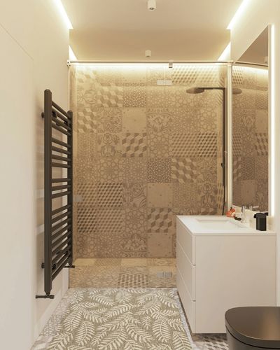 JONATHAN Y SMB119A-3 Nevis Palm Frond Indoor Outdoor Area-Rug Coastal Floral Easy-Cleaning Bedroom Kitchen Backyard Patio Non Shedding, 3 X 5, Brown/Beige in White Tiled Bathroom