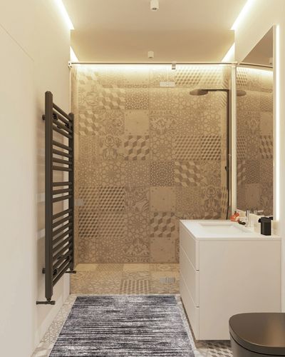 nuLOOM Contemporary Faded Elsa Accent Rug, 3x5, Grey in White Tiled Bathroom