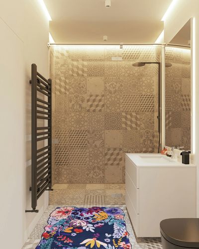 Estmy Boho Vintage Floral Area Rug 3x5 Washable Thin, Aesthetic Cute Bedroom Rugs Colorful Blue Entryway Rug Modern Abstract Tropical Jungle Accent Rug Floor Carpet for Bathroom Kitchen in White Tiled Bathroom