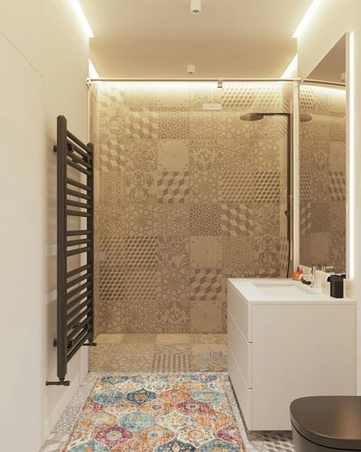 Lahome Moroccan Trellis Area Rug, 3x5 Washable Bedroom Rug Indoor Non-Slip, Small Oriental Accent Throw Rug for Kitchen Entryway Bathroom Living Room Office Carpet (Cream, 3x5ft) in White Tiled Bathroom