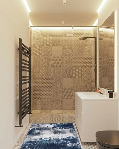 Area Rug Living Room Rugs: 3x5 Small Soft Bedroom Carpet Non Shedding Washable Abstract Modern Throw Accent Rug for Dining Room Home Office Kitchen Under Table Floor - Blue in White Tiled Bathroom