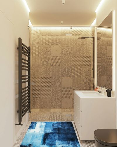 Lahome Modern Washable Living Room Rug - 3x5 Area Rugs for Bedroom Throw Non-Slip Thin Kitchen Rug Blue Abstract Print Office Rug Lightweight Soft Indoor Capet for Entryway Laundry Room Dining Room in White Tiled Bathroom