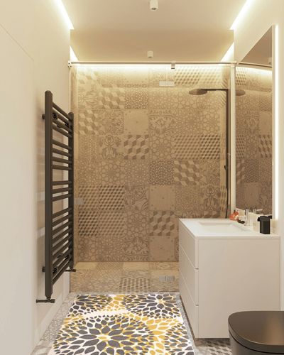 Rugshop Modern Floral Circles Design Easy Cleaning for Living Room,Bedroom,Home Office,Kitchen Non Shedding Area Rug 3'1" x 5' Yellow in White Tiled Bathroom