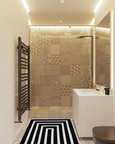 Lanffia Black and White Area Rug 3x5, Washable Indoor Outdoor Rug Contrasting Geometric Modern Stripe Symmetrical Living Room Carpet Front Porch Rug Welcome Doormat for Balcony/Living Room/Kitchen in White Tiled Bathroom