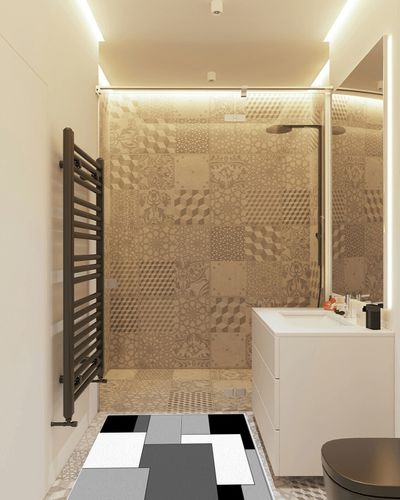 Washable Area Rug 3'x5', White Black and Gray Geometric Pattern Modern Abstract Art Soft Indoor Outdoor Floor Carpet, Non-Slip Ultra-Thin Area Rugs for Living Room/Bedroom/Kitchen Aesthetic Decor in White Tiled Bathroom