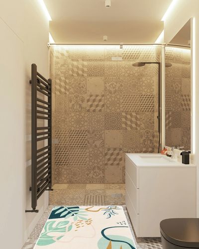 UBTKEY Small Area Rug 3x5, Ultra-Thin Non Slip Washable Rugs, Botanical Print Boho Entryway Rug Entrance Carpet for Entryway Front Door Entry Bedroom (Light Green, 3' x 5') in White Tiled Bathroom