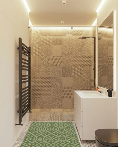 Brumlow Mills Harper Trellis Geometric Print Pattern Indoor Area Rug, Perfect for Living Room Decor, Dining, Kitchen Rug, Bedroom or Front Door Mat, 3'4" x 5', Green in White Tiled Bathroom