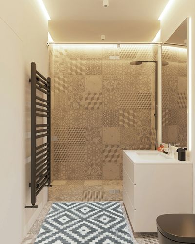 Lahome Washable 3x5 Area Rug Bathroom Rugs Moroccan Geometric Trellis Soft Non Slip Non Shedding Low Pile Printed Entry Rugs for Indoor Entryway Bedside Kitchen Entrance, Grey in White Tiled Bathroom