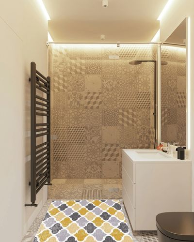 Area Rug, Moroccan Geometric Yellow Grey Rug, Plush Living Room Rugs, Area Rugs for Living Room Decor Bedroom Decor, Rugs for Living Room, Carpet 2'7" x 5ft Rugs for Bedroom in White Tiled Bathroom