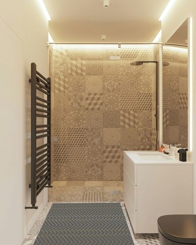 Area Rugs for Living Room, Geometric Yellow Lines Grey Background Modern Indoor Anti-Fading Doormat Entryway Mat Door Mat for Hallway, Kitchen, Bedroom, Area Carpet Decor 2'7"x5' in White Tiled Bathroom