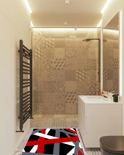 Area Rug, Black Gray Red Modern Geometric Rug, Plush Living Room Rugs, Area Rugs for Living Room Decor Bedroom Decor, Rugs for Living Room, Carpet 2x3ft Rugs for Bedroom in White Tiled Bathroom