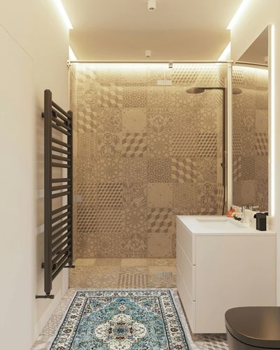 Lahome Floral Medallion Area Rug - 3x5 Distressed Entry Throw Rug Turkish Indoor Accent Rug Non-Slip Washable Low-Pile Carpet for Entrance Living Room Bedroom Dining Table, Sky/Baby Blue in White Tiled Bathroom