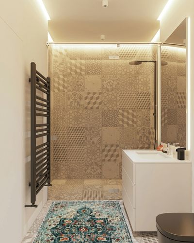 Lahome Boho Medallion Area Rug - 3x5 Washable Rugs for Entryway Soft Rug for Bedroom Non Slip Kitchen Sink Mat, Bohemian Turkish Printed Pet Friendly Indoor Carpet for Living Bathroom Vanity, Teal in White Tiled Bathroom