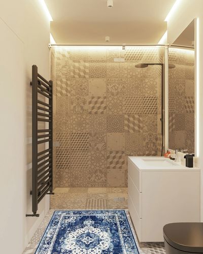 YesRug Blue Rug 3x5 Boho Small Area Rug Washable Vintage Rug for Kitchen Living Room Bedroom Bathroom Office Low Pile Non Slip Indoor Floor Carpet in White Tiled Bathroom