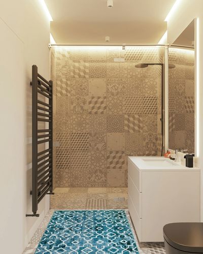 Wonnitar Moroccan Washable Area Rug - 3x5 Teal Distressed Entry Rug Living Room Modern Geometric Non-Slip Throw Rug Faux Wool Floor Carpet for Bathroom Laundry Bedroom Office Entrance Dining in White Tiled Bathroom