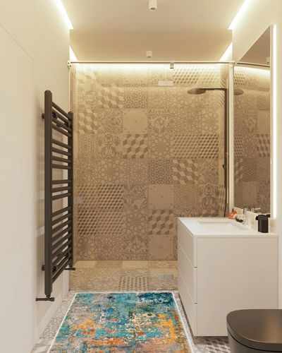 Lahome Modern Abstract Area Rug - 3x5 Soft Rug for Bedroom Non Slip Living Room Mat, Machine Washable Contemporary Throw Carpet for Office Front Door Entrance Way Kitchen Playroom, Rosy Clouds in White Tiled Bathroom