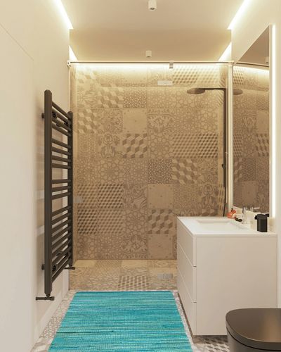 100% Cotton Rag Rug 3x5 Feet (36"x60") Multicolor Chindi Rug - Hand Woven & Reversible for Living Room Kitchen Entryway Rug - Teal in White Tiled Bathroom