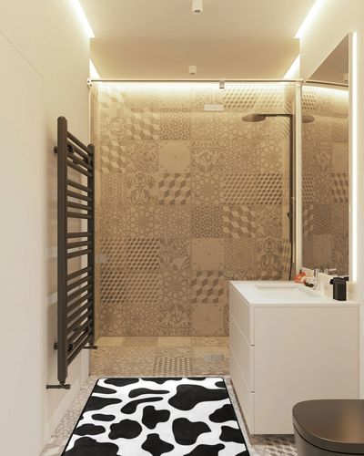 YEAHSPACE Cow Print Area Rug 3x5 Rugs for Bedroom Decorate Living Room Entrance Playroom-Black and White Cow Print 60x39 inch in White Tiled Bathroom