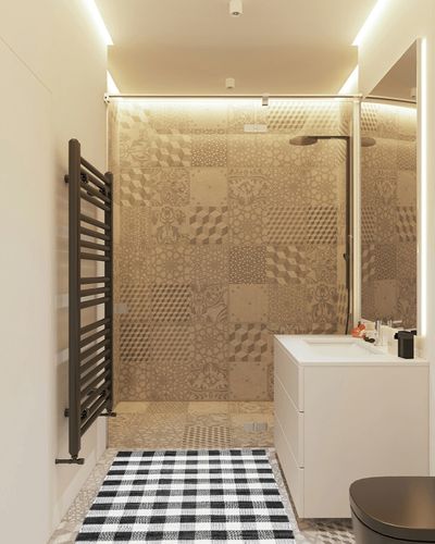 GLAMBURG Cotton Reversible Area Rug 3' x 5' Farmhouse Floor Mat, Handwoven Washable Carpet Checkered Plaid Rug for Front Porch Living Room Kitchen Bedroom - Black White in White Tiled Bathroom