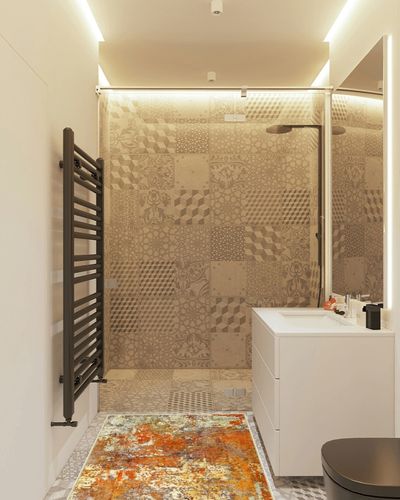 Lahome Modern Abstract Area Rug - 3x5 Soft Rugs for Bedroom Washable Living Room Entryway Rug, Contemporary Non Slip Indoor Accent Carpet for Nursery Office Kitchen Bathroom, Yellow/Gold/Cream in White Tiled Bathroom