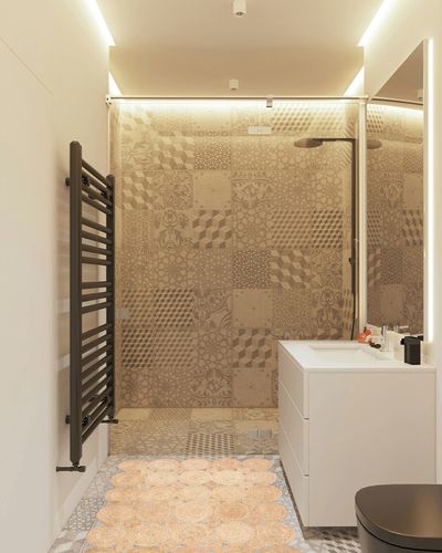nuLOOM Hand Woven Drusilla Accent Rug, 3x5, Natural in White Tiled Bathroom