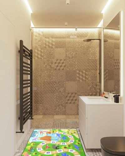 Chicrug Kids Dinosaur Playmats Educational Area Rugs, Kids Play Mat Carpet for Learning Numbers, Animals and Words for Children's Room Playroom Nursery, Kid's Floor Play Rug for Bedroom, 3x5 Feet in White Tiled Bathroom