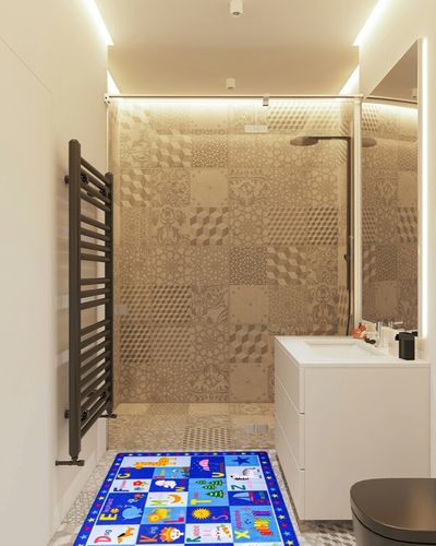 Terrug Kids Rugs ABC Alphabet Carpet Playmat, Word Educational Area Rug, Non Slip Cute Cartoon Daycare Supplies, Kids Gift for Playroom, Classroom, Bedroom and Nursery (3x5 Feet) in White Tiled Bathroom