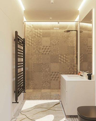 FINOREN Artistic Abstract Area Rug.Brown,3x5 Feet,Suitable for Bedroom,Living Room,Apartment,Machine Washable Non-Slip Soft Modern Interior Rug,Smudge-Proof,Non-Shedding. in White Tiled Bathroom