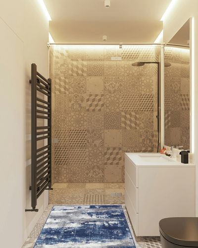 BEIMO Area Rugs for Living Room 3x5 Large Modern Machine Washable Rugs Distressed Abstract Print Blue Throw Rug for Bedroom Aesthetic, Non Slip Carpet with Gripper in White Tiled Bathroom