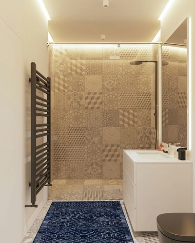 Wonnitar Washable Runner Rug for Kitchen,2'6"x8' Moroccan Blue Hallway Carpet Runner,Non-Slip Long Geometric Rustic Entryway Floor Runner Soft Throw Mat for Bedroom Bathroom Closet in White Tiled Bathroom