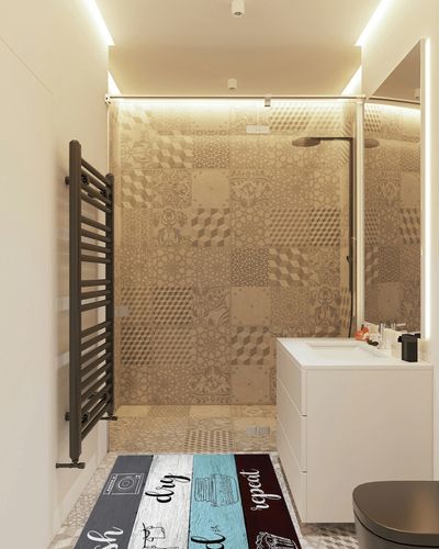 Indoor Area Rug, Laundry Room Non Slip Carpet Pad Bathroom Mat, Wash Dry Fold Repeat Splicing Colorful Wood Kitchen Runner Area Rug for Bedroom/Living Room/Kids Room 3'x5' in White Tiled Bathroom