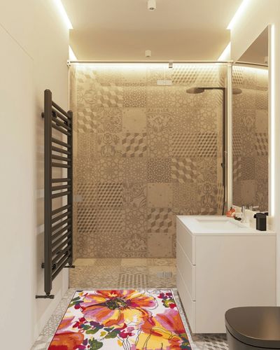 Rugshop Modern Bright Flowers Non-Slip Area Rug 3'3" x 5' Multicolor in White Tiled Bathroom