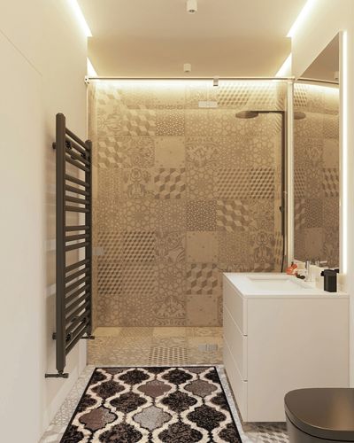 Superior Indoor Small Area Rug, Jute Backed, Perfect for Living/Dining Room, Bedroom, Office, Kitchen, Entryway, Modern Geometric Trellis Floor Decor, Viking Collection, 3' x 5', Chocolate in White Tiled Bathroom