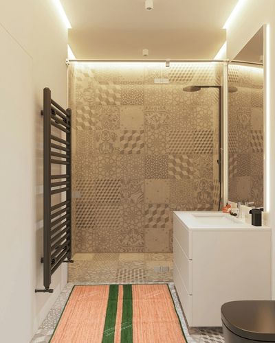 Chouhan Rugs Natural Jute Green Lined Rug Bohemian Rug Decor Rug Handwoven Rug Custom Rug Decorative Rug in White Tiled Bathroom