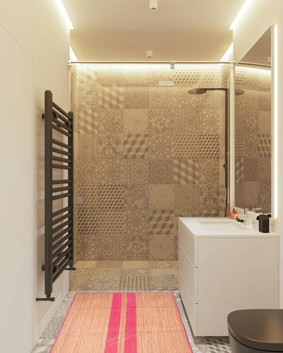 Chouhan Rugs Natural Jute Pink Lined Rug Bohemian Rug Decor Rug Handwoven Rug Custom Rug Decorative Rug in White Tiled Bathroom