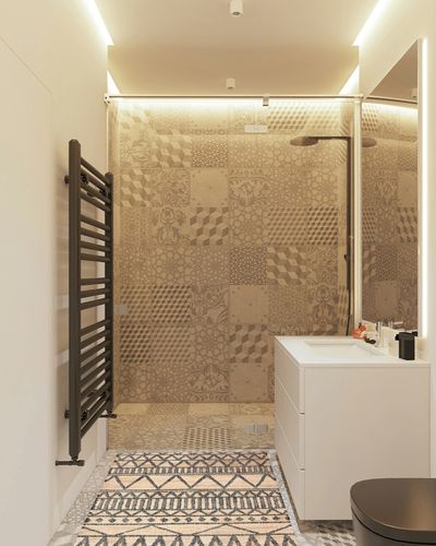 SAFAVIEH Kilim Collection Accent Rug - 3' x 5', Natural & Charcoal, Handmade Flat Weave Jute, Ideal for High Traffic Areas in Entryway, Living Room, Bedroom (KLM752A) in White Tiled Bathroom