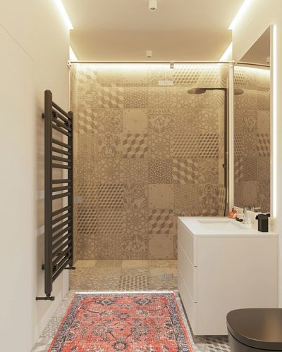 nuLOOM Sonja Flatweave Accent Rug, 3x5, Multi in White Tiled Bathroom