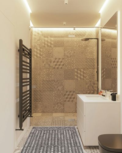 JONATHAN Y MOH210B-3 Ziri Moroccan Geometric Indoor Farmhouse Area-Rug Bohemian Minimalistic Easy-Cleaning Bedroom Kitchen Living Room Non Shedding, 3 X 5, Grey,Cream in White Tiled Bathroom